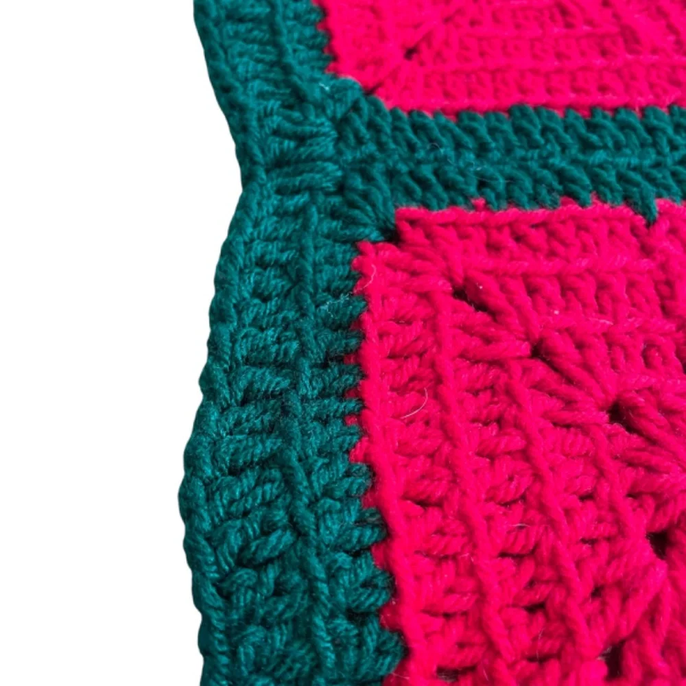 Vintage Handmade‎ Christmas Granny Square Crochet Afghan Throw Blanket 42